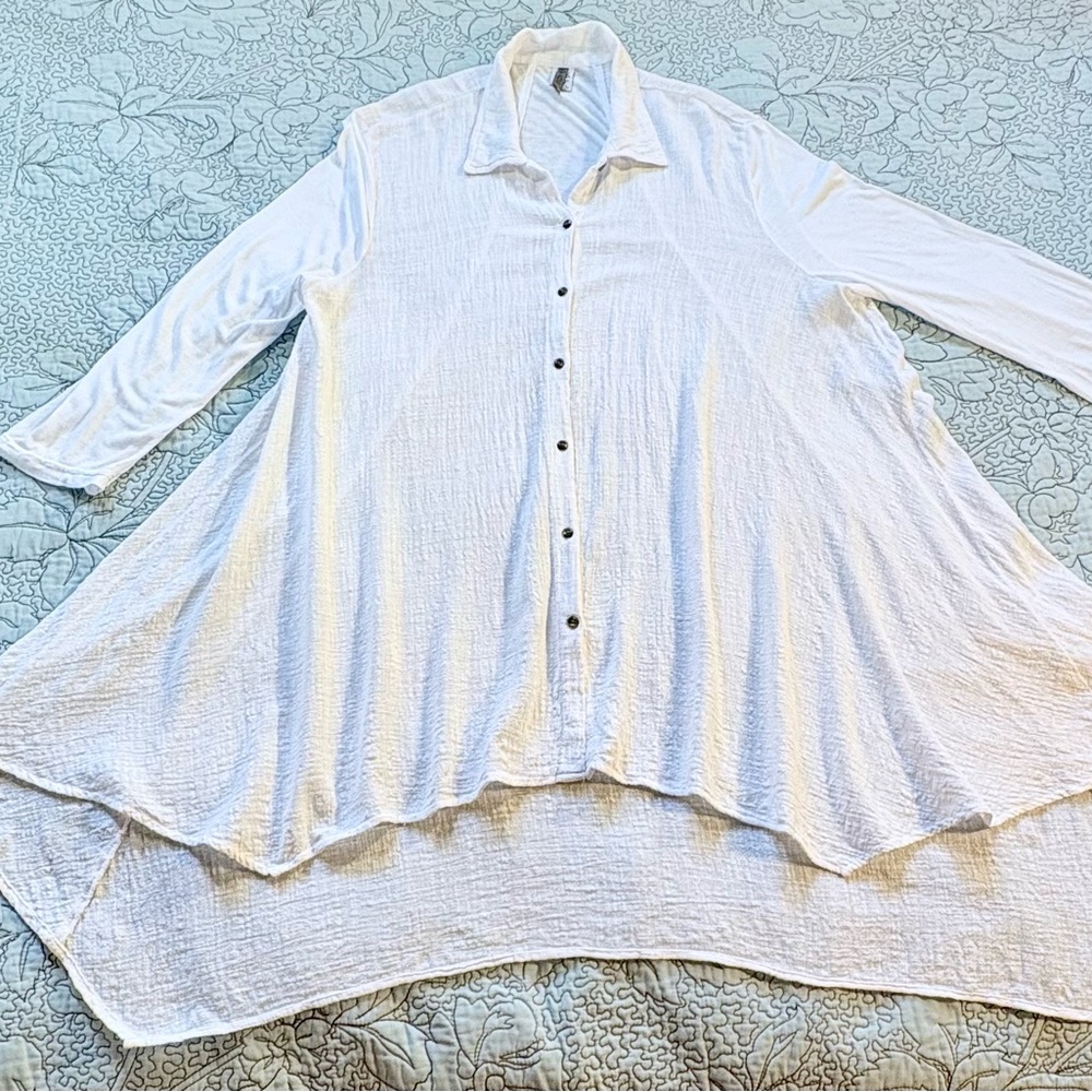 XCVI Cotton Gauze Rayon Contrast Hi Low Tunic Top Size XL💚 - Picture 3 of 11